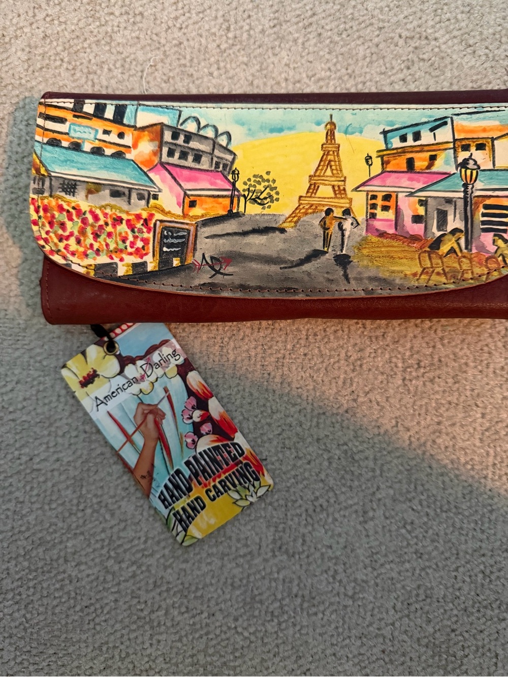 American Darling Hand-Painted Floral Tag - Blue, Yellow, Red, Pink